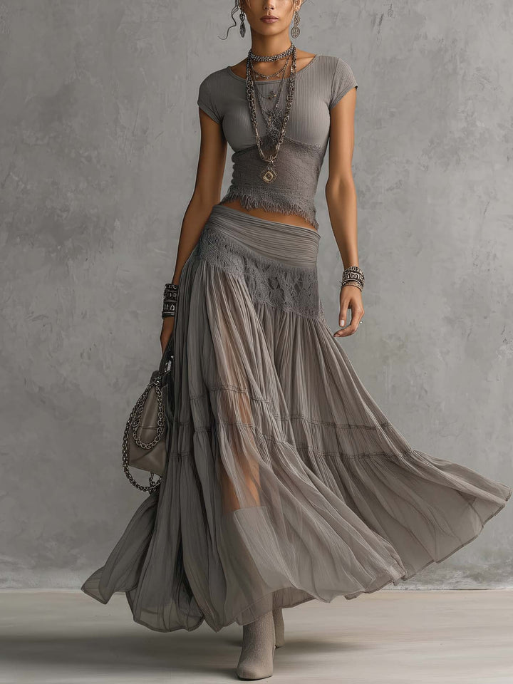 Valo | Panel Top & Pleated Skirt Set