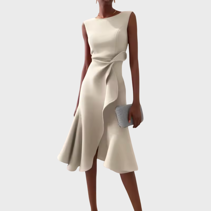 Eleanora | Draped Asymmetric Midi Dress