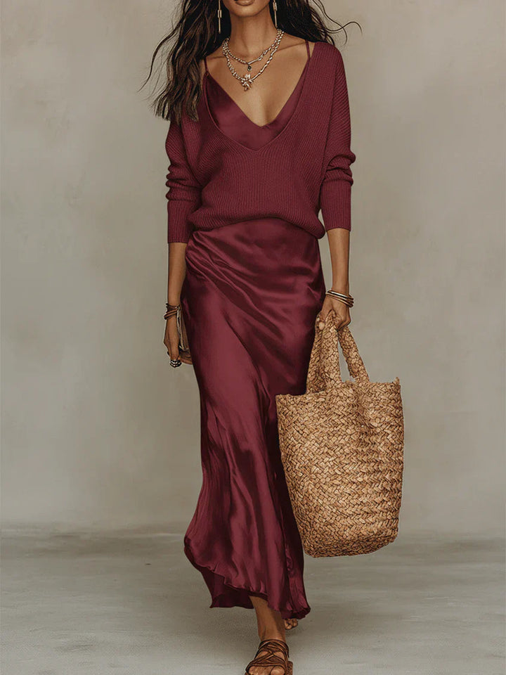 Elena | Elegant Midi Dress with Sweater Set