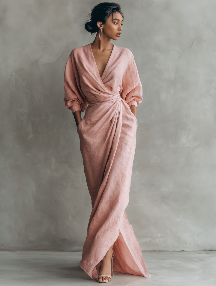 Laya | Pink V-Neck Maxi Dress