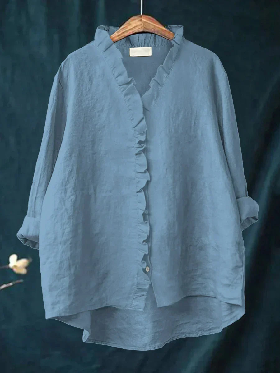 Dominique | Ruffled V-Neck Relaxed Blouse