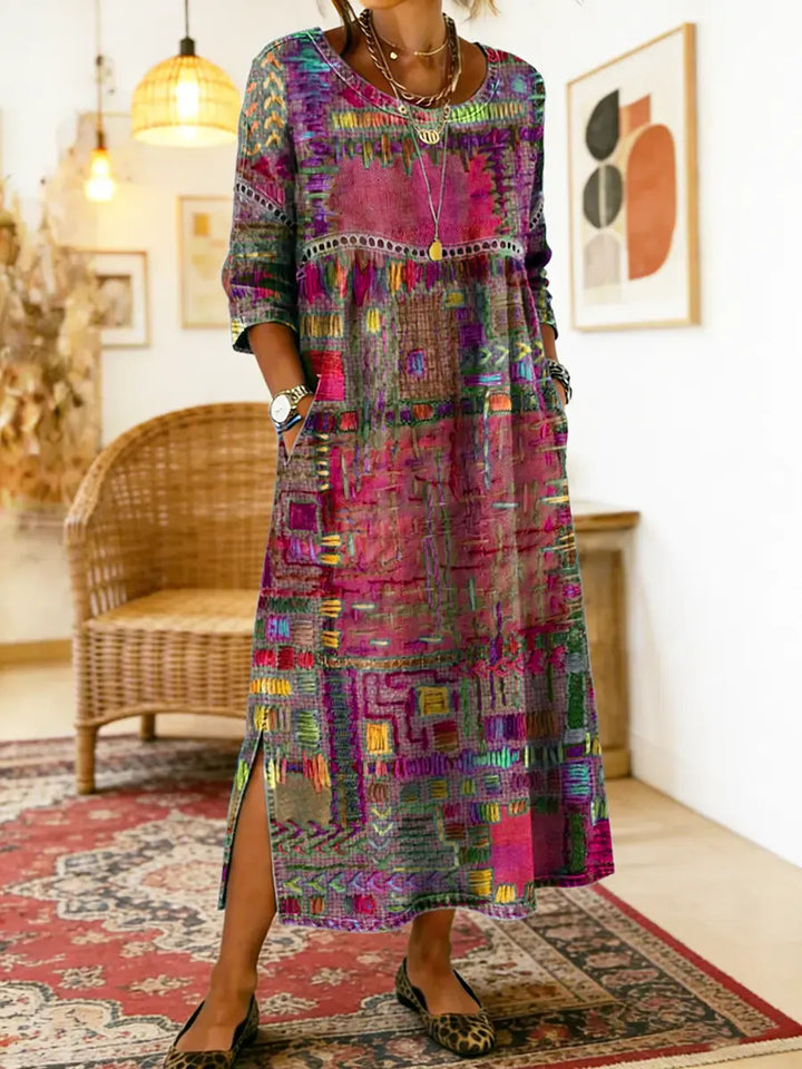 Luna | Flattering Boho Patchwork Midi Dress