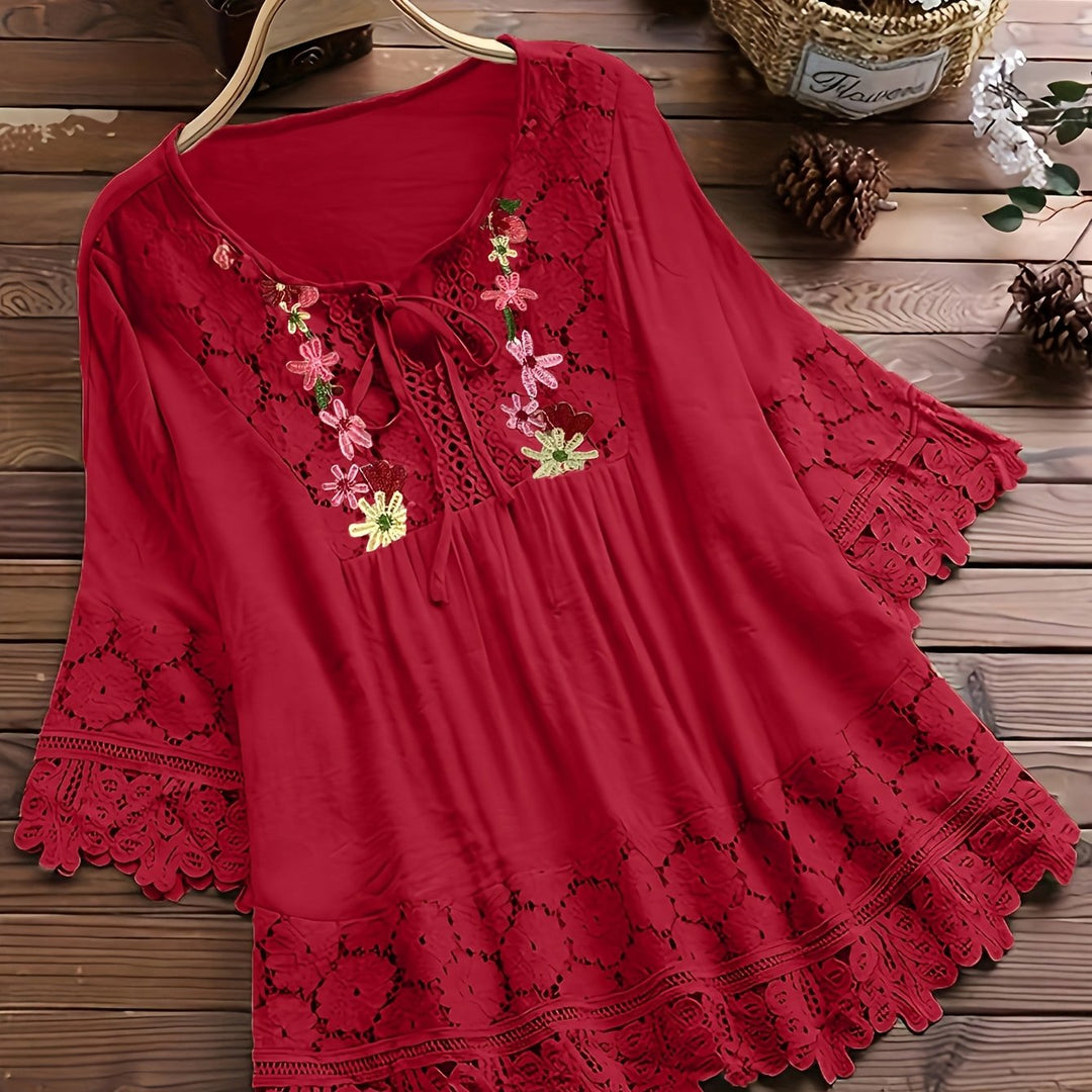 Marjorie | Embroidered Lace Trim Blouse