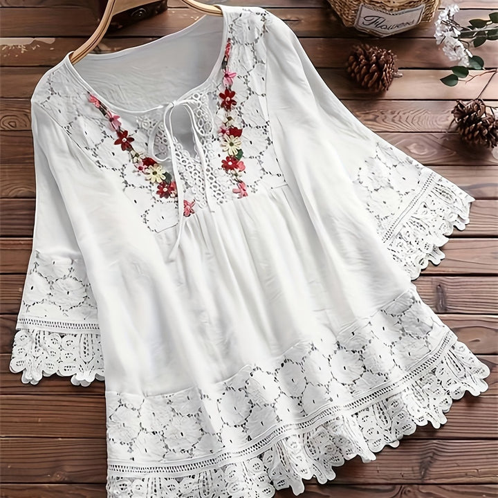 Marjorie | Embroidered Lace Trim Blouse