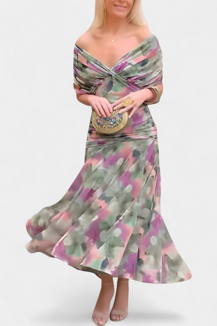 Isabella | Elegant Floral V Neck Dress