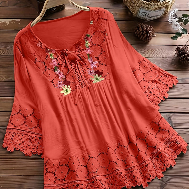 Marjorie | Embroidered Lace Trim Blouse