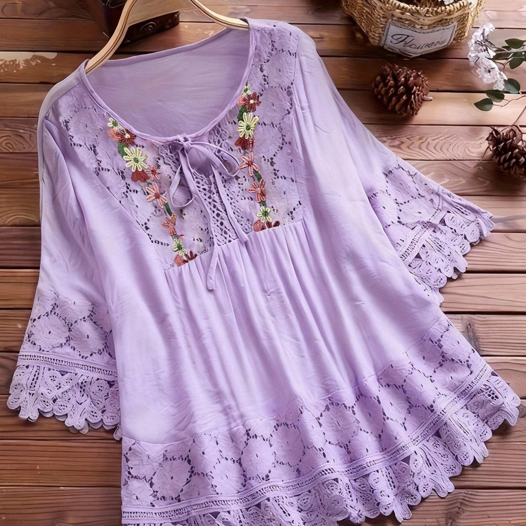 Marjorie | Embroidered Lace Trim Blouse