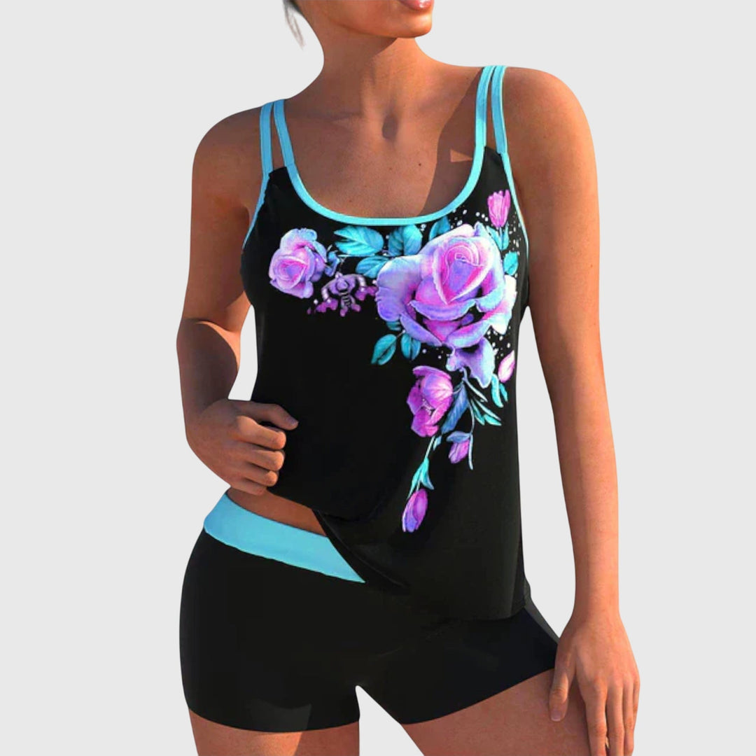 Koly | Floral Tummy Control Tankini with Shorts