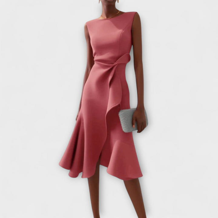 Eleanora | Draped Asymmetric Midi Dress