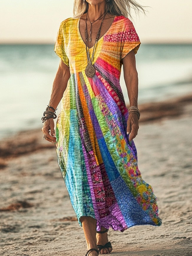 Oriana | Boho Sun Print Maxi Dress