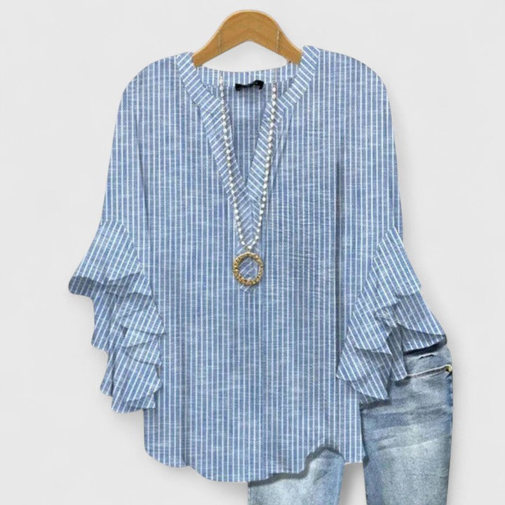 Corinne | Ruffle Sleeve Printed Statement Blouse