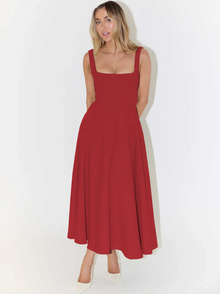 Grace | Square Neck Flowing Midi Dress