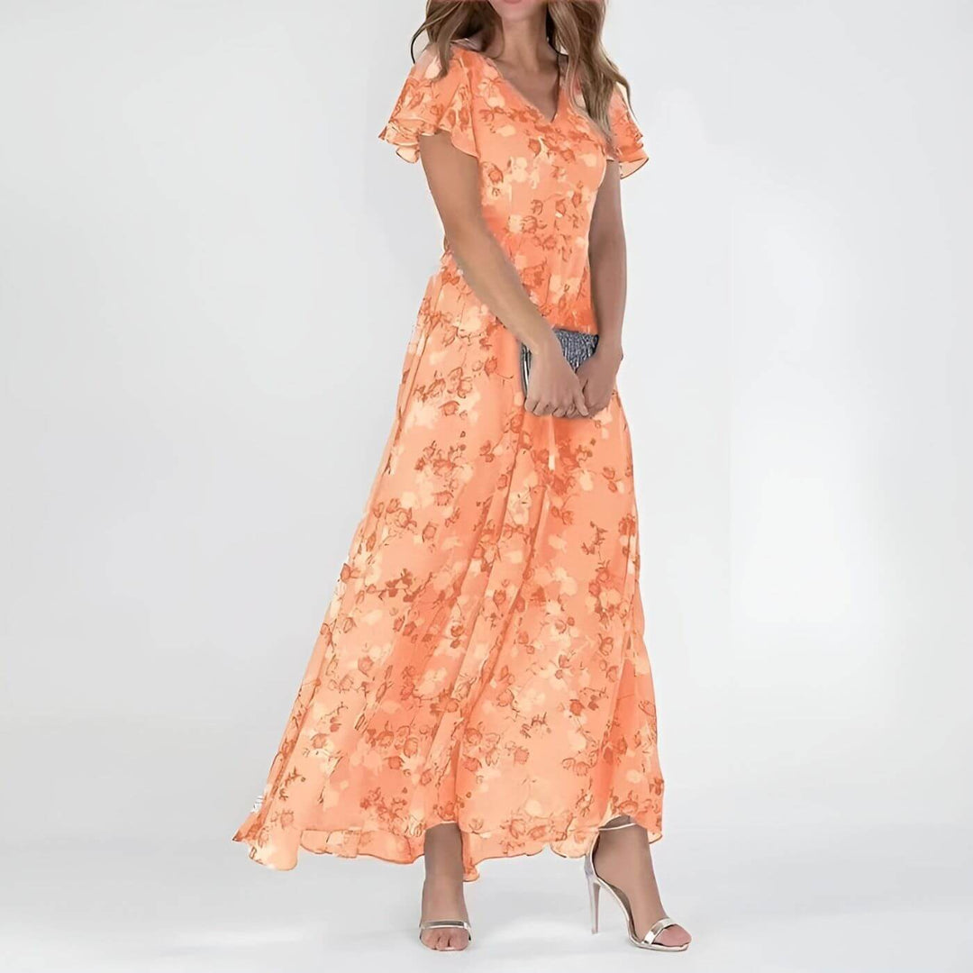 Regina | Flattering Floral V-Neck Maxi Dress