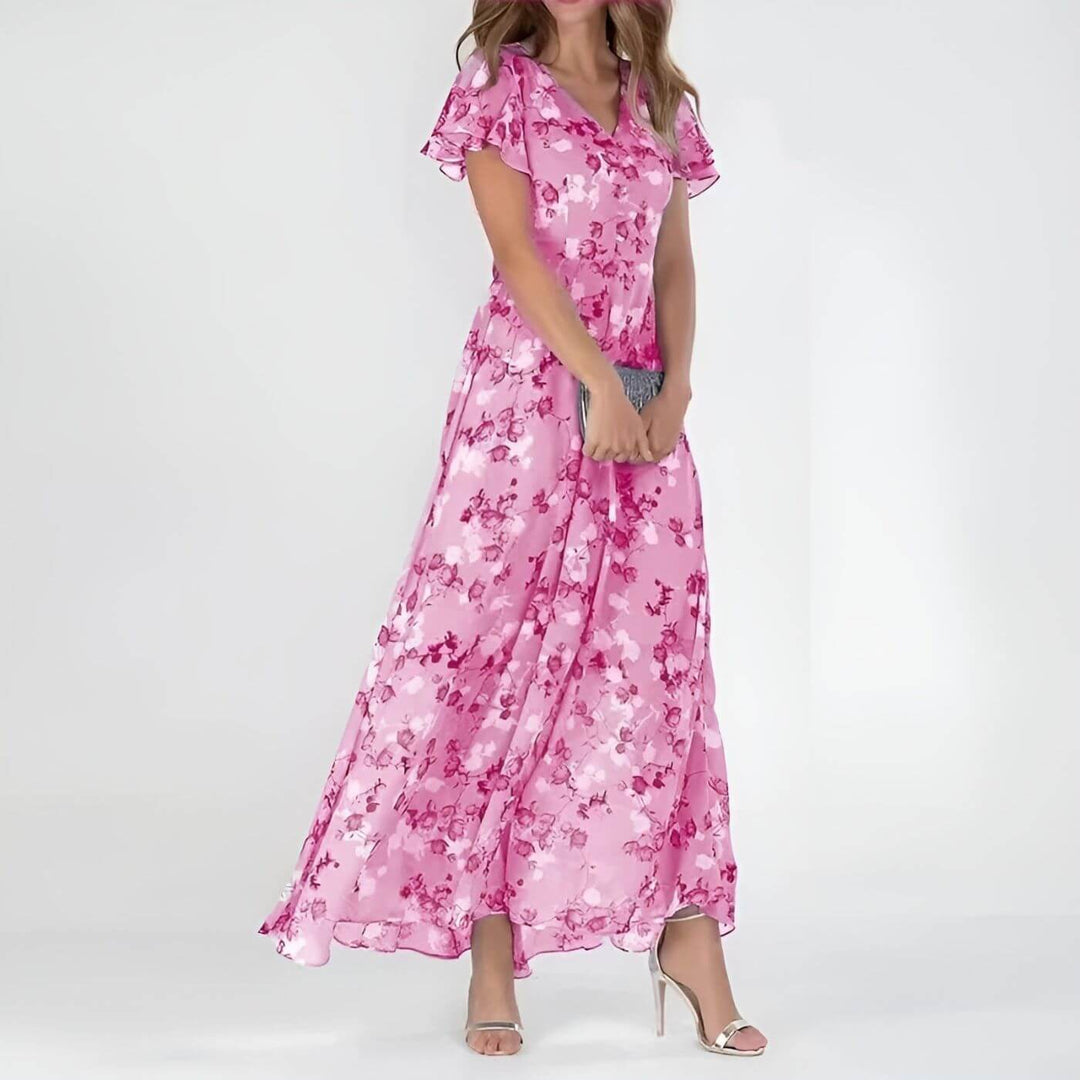 Regina | Flattering Floral V-Neck Maxi Dress