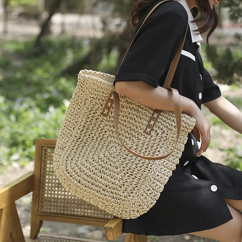 Tessa | Woven Shoulder Tote Bag