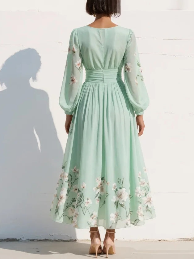 Andrea | Mint Floral Pleated Maxi Dress