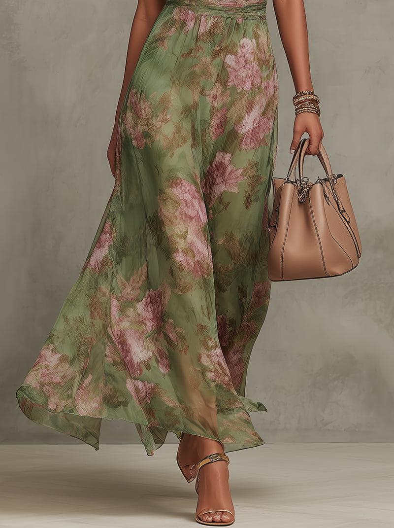 Aria | Botanical Halter Neck Maxi Dress