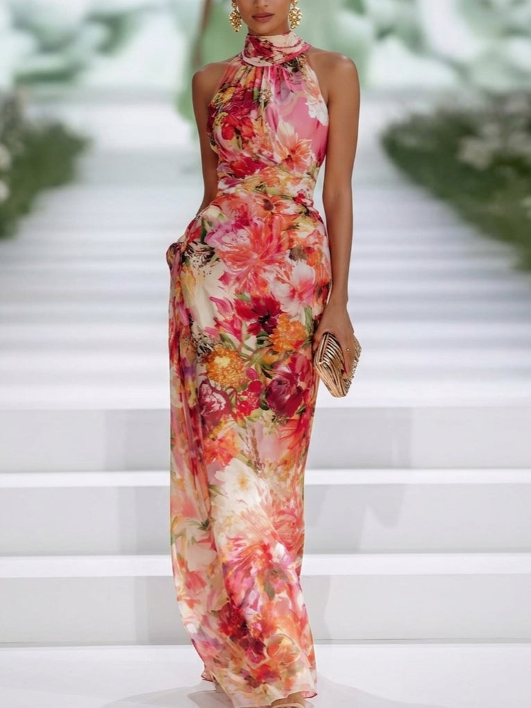 Cosima | Floral Halter Neck Maxi Dress