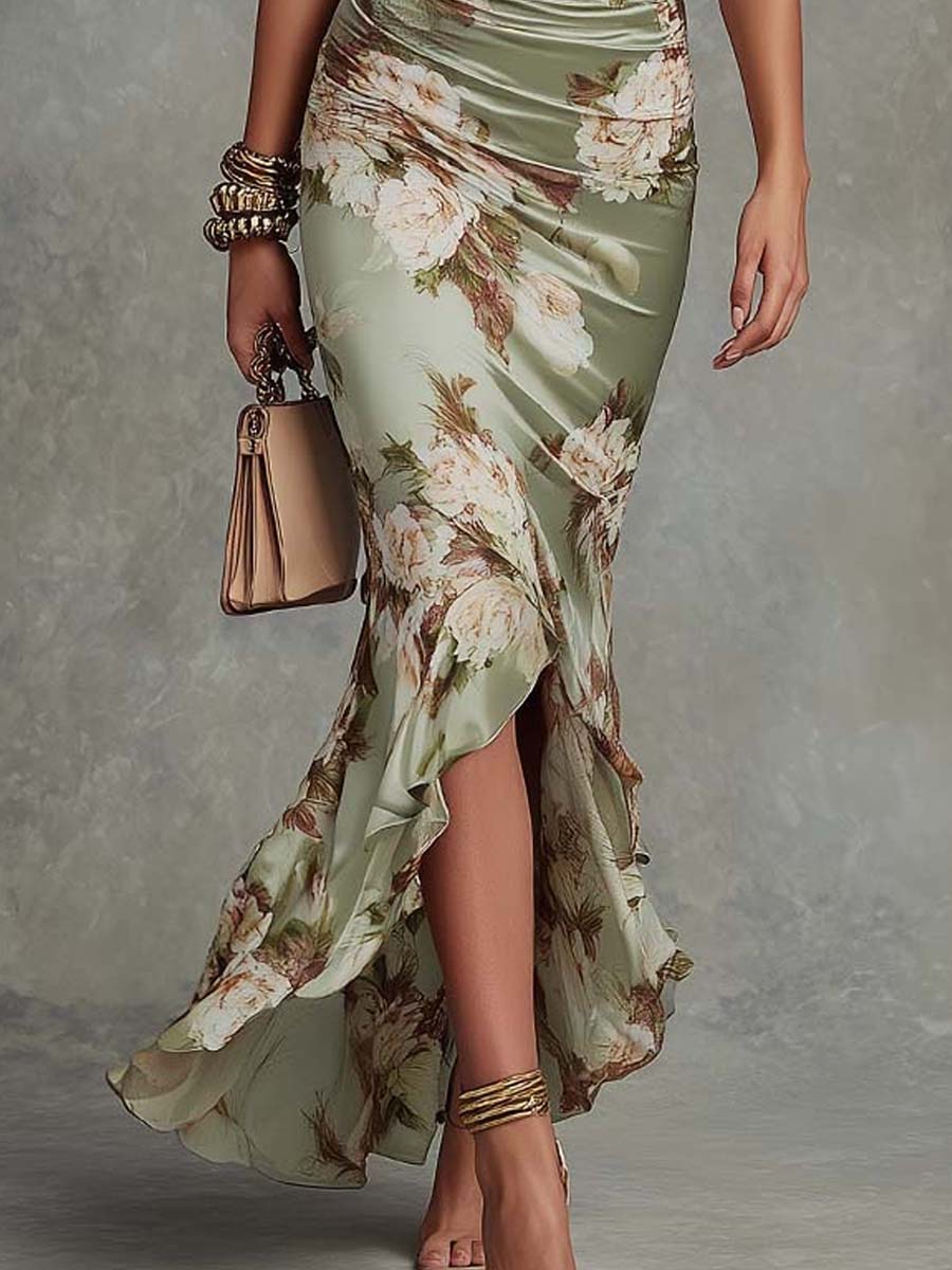 Anna | Asymmetric Puff-Sleeve Floral Maxi Dress