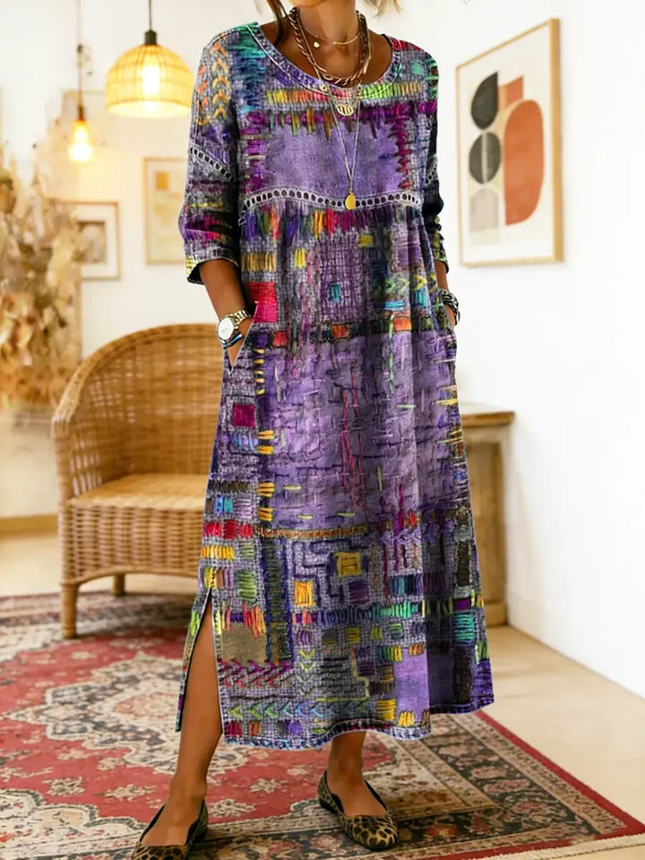 Luna | Flattering Boho Patchwork Midi Dress