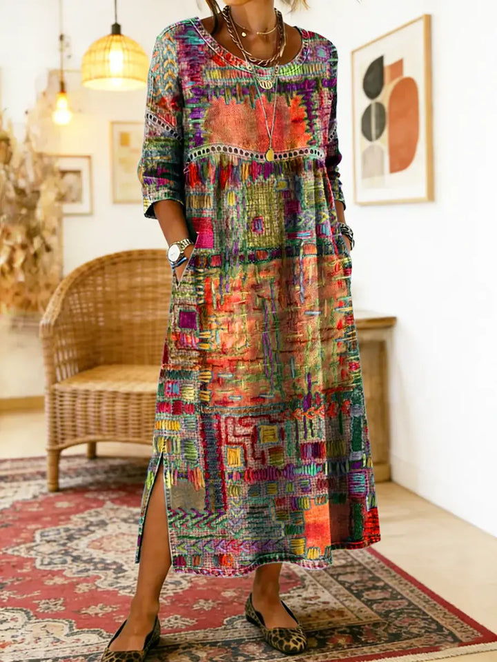 Luna | Flattering Boho Patchwork Midi Dress