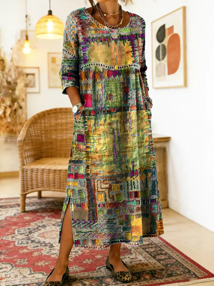Luna | Flattering Boho Patchwork Midi Dress