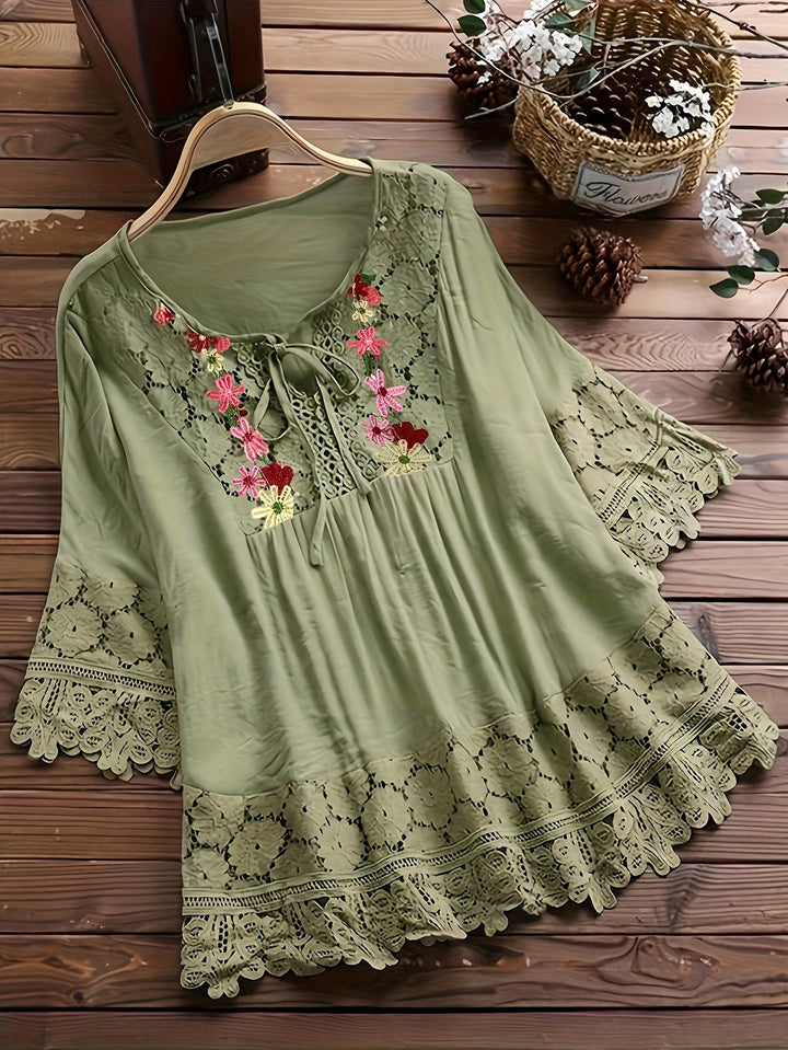 Marjorie | Embroidered Lace Trim Blouse