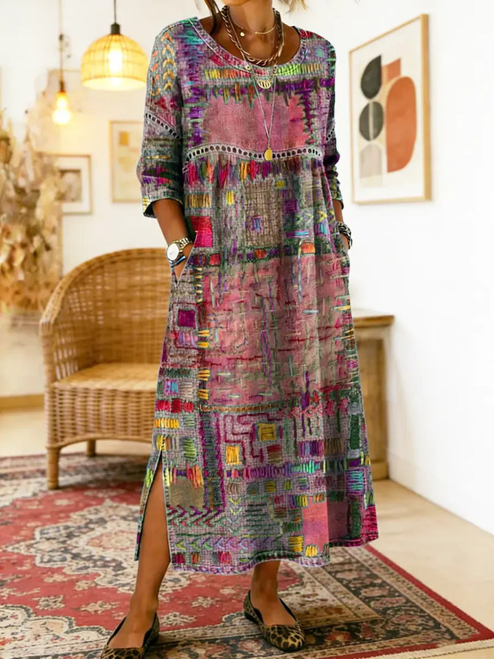 Luna | Flattering Boho Patchwork Midi Dress