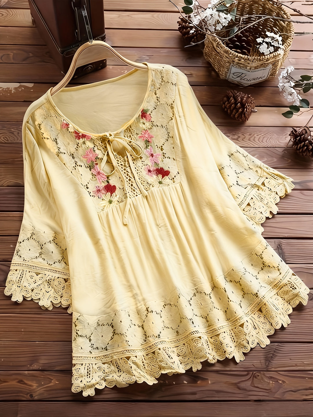 Marjorie | Embroidered Lace Trim Blouse