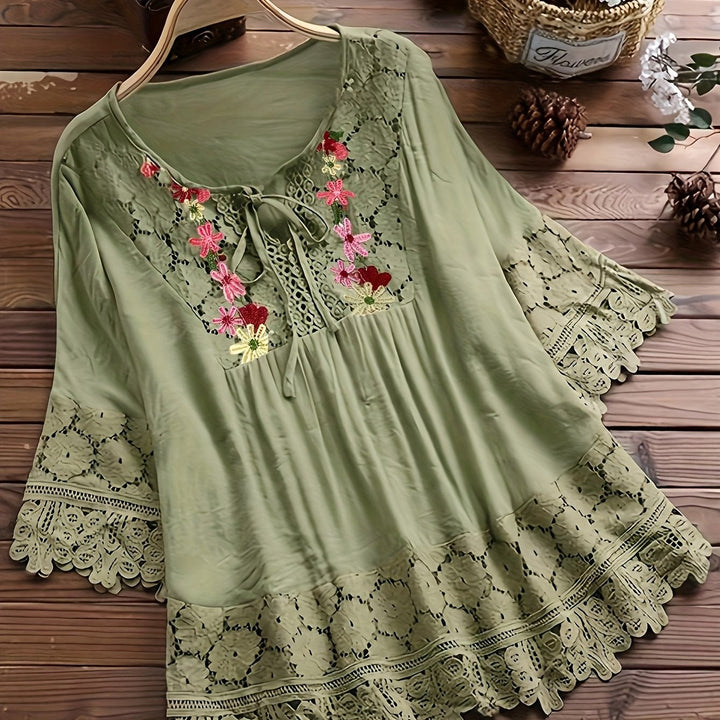 Marjorie | Embroidered Lace Trim Blouse