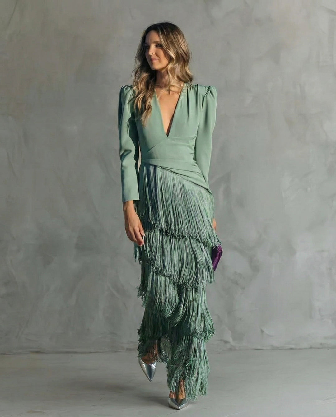Vivienne | Elegant Fringe Sleeve Maxi Dress