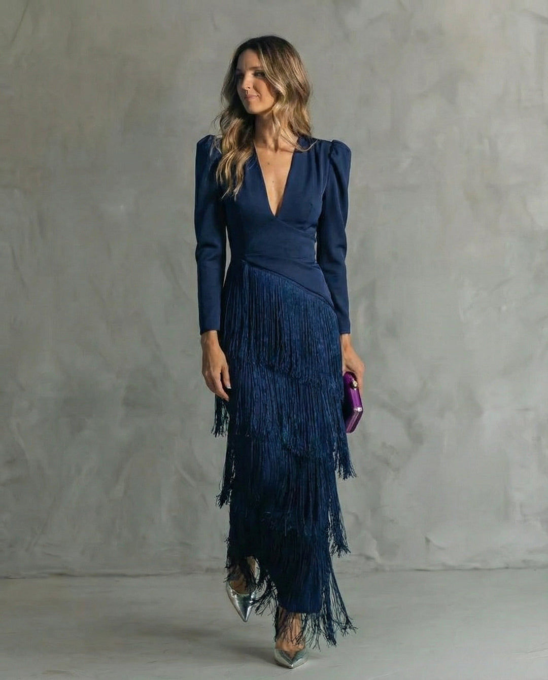 Vivienne | Elegant Fringe Sleeve Maxi Dress