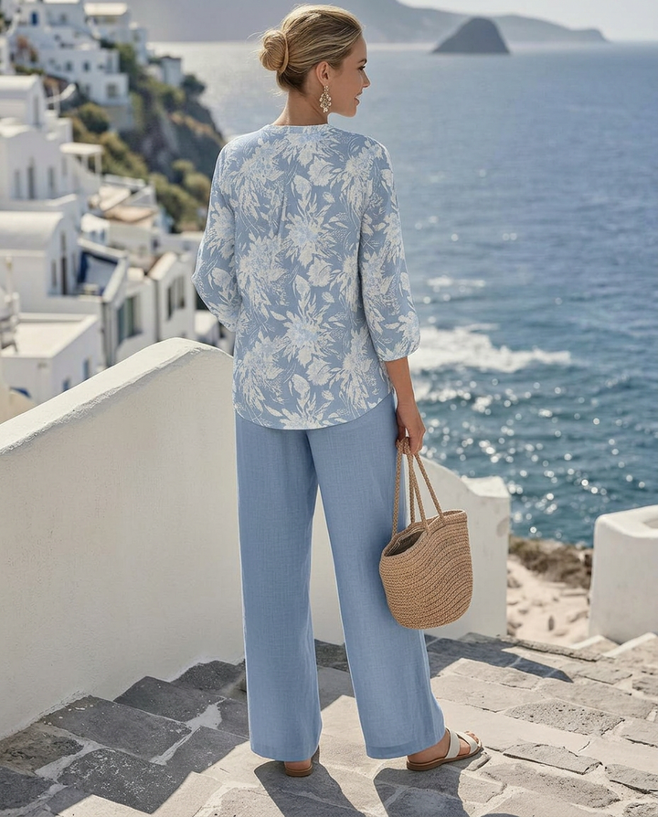 Callista | Floral Blouse and Wide Leg Trouser Set