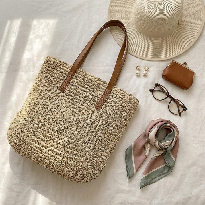 Tessa | Woven Shoulder Tote Bag