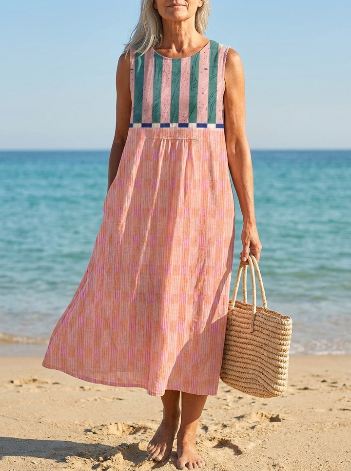 Solveig | Striped Pastel Midi Dress