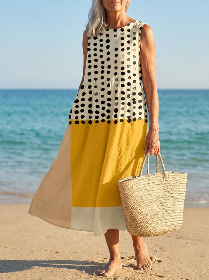 Cecilia | Polka Colorblock Midi Dress
