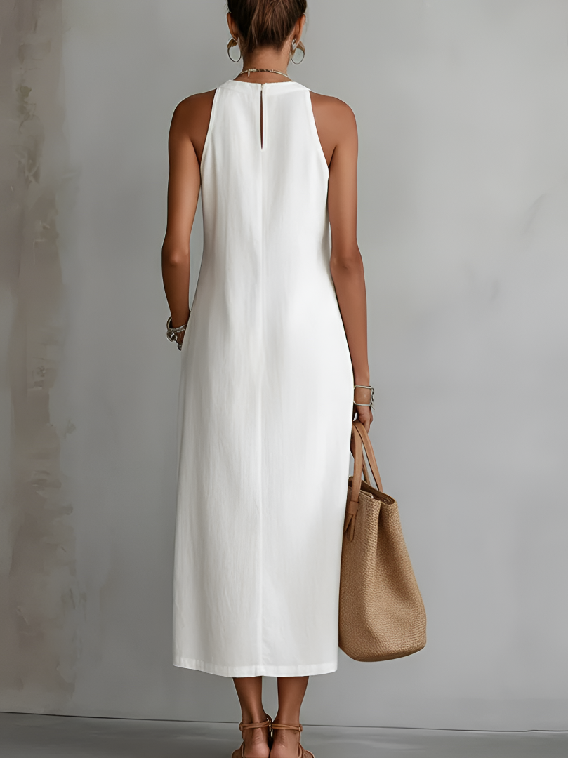 Jessamine | Relaxed Embroidered Mandarin Collar Midi Dress
