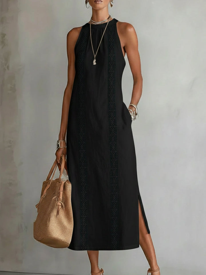 Jessamine | Relaxed Embroidered Mandarin Collar Midi Dress