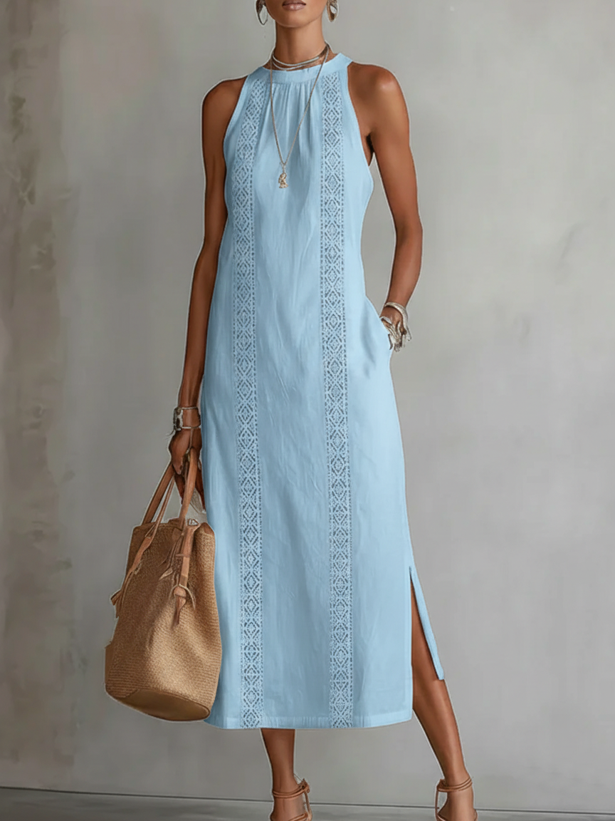 Jessamine | Relaxed Embroidered Mandarin Collar Midi Dress