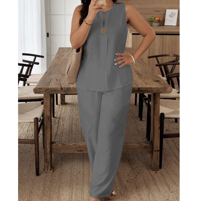 Theresa | Sleeveless V Neck Elegant Set